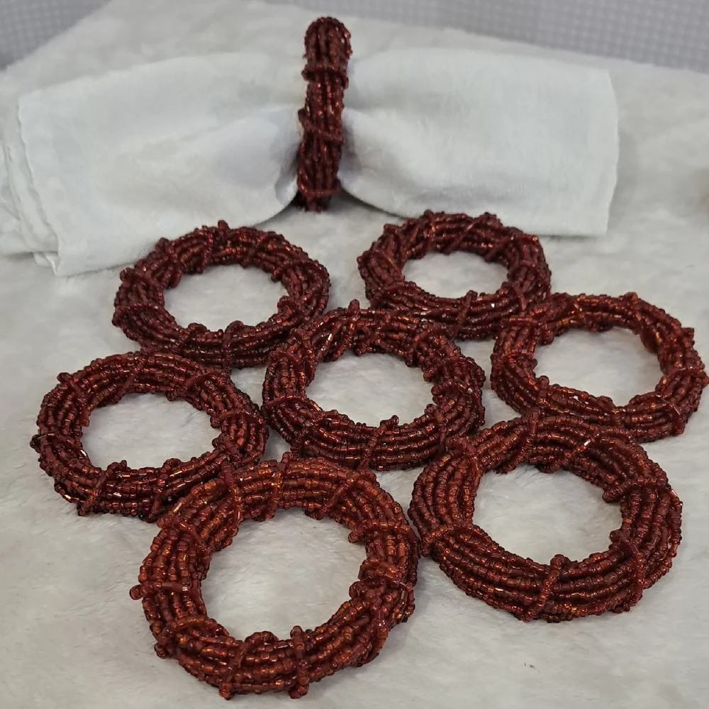 Rustic Beaded Napkin Rings Set